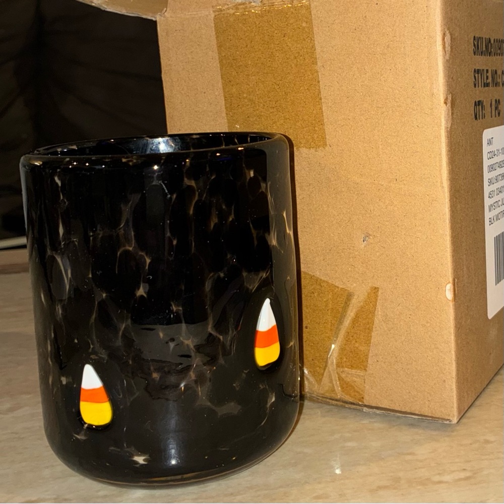 NIB Anthropologie‎ Candy Corn Mystic Icon Drinking Glass Handblown Collectible